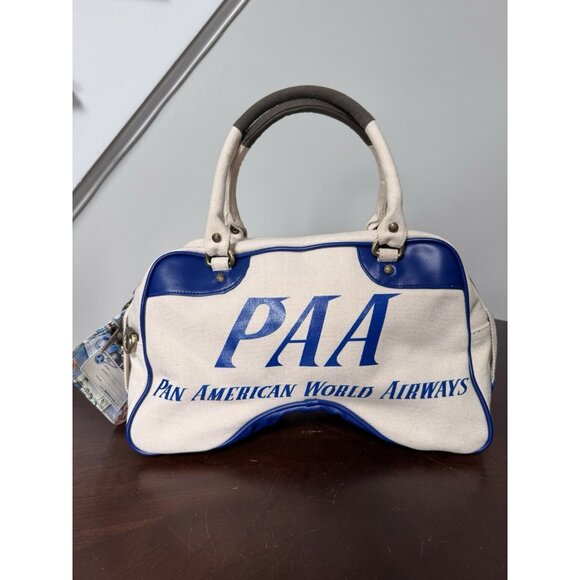 VTG PAA PAN AM Explorer Bag Weekender Pan Am White Canvas Travel Tag RARE MINT - Picture 1 of 15